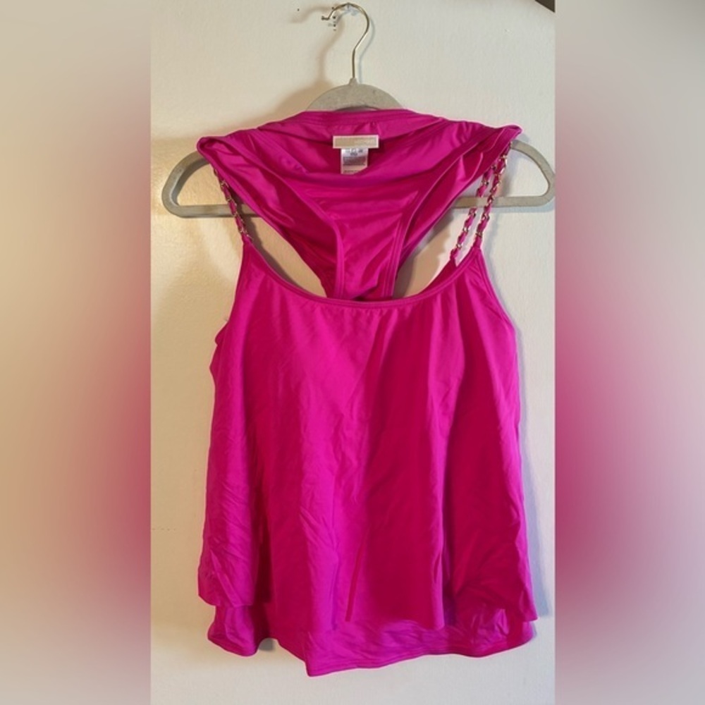 Michael Kors Hot Pink Gold Chain Strap Layered Tankini Swimsuit Size Small XS